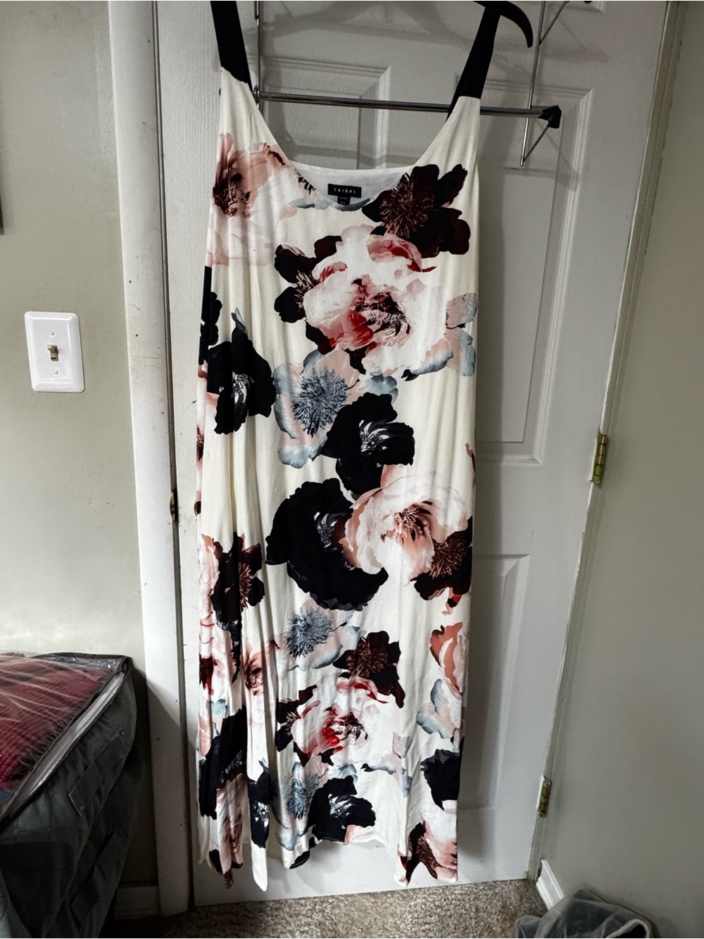 Tribal Cream Maxi Dress with Black & Blush Floral Print